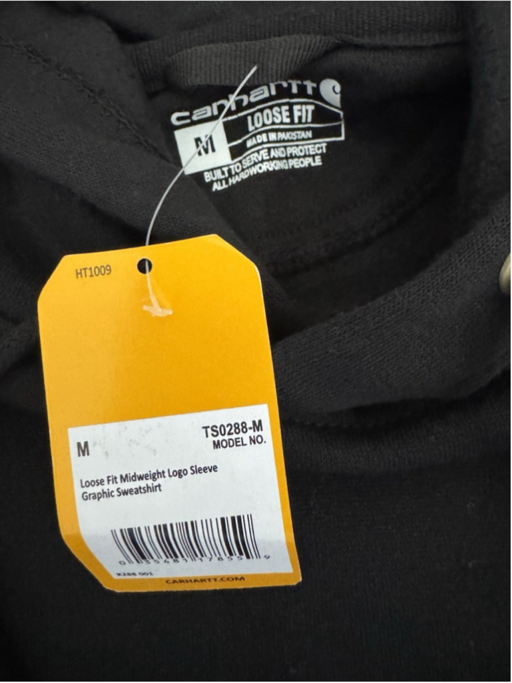 Carhartt Hoodie Mens Medium Black Loose Fit Midweight Logo Sleeve Sweatshirt New - Picture 3 of 5